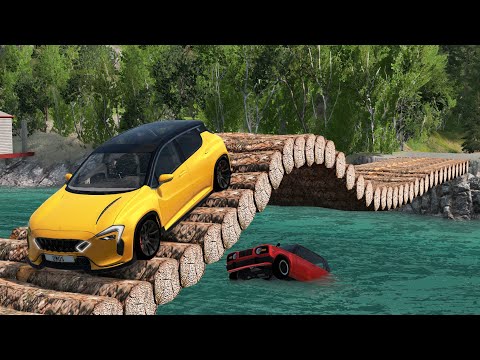 Cars vs High Speed Bump on Log Bridge  QSQO1 - BeamNG - Police with  Recuse Truck Driving Simulator