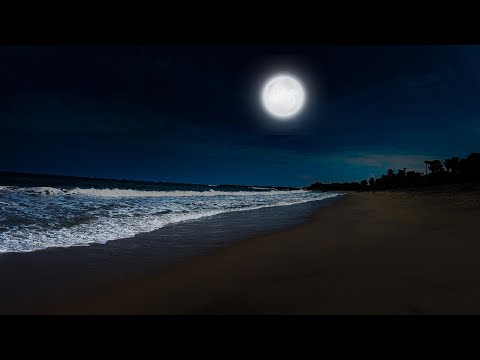 Sleep With Beautiful Full Moon Night With Ocean Waves Sounds For Deep Sleep and Relax