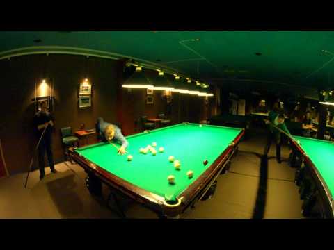 Slow blow of billiard ball into the near corner in Russian billiards