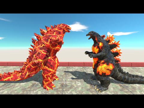 New Monster Burning Vs Team Monster Godzilla 2014 Lava Death run -Animal Revolt Battle Simulator
