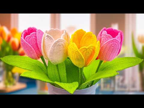 Tulipanes 3D a Crochet que Parecen Reales 😱😍 | Fáciles Paso a Paso 🌷