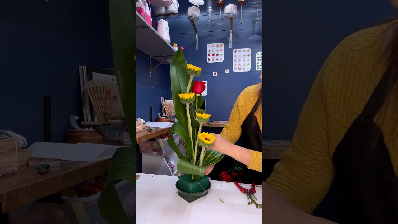 How to Make a Small Sunflower and Rose Arrangement | Designing with Blanca for Tito's Flowers.