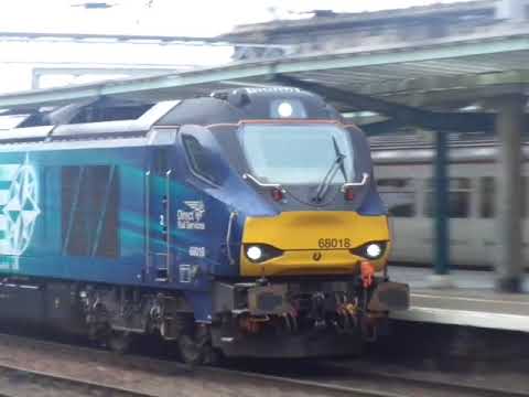 The Class 68 DRS No.68018 'Vigilant' with Flatbeds of Track Sleepers was passed through at Carlisle.