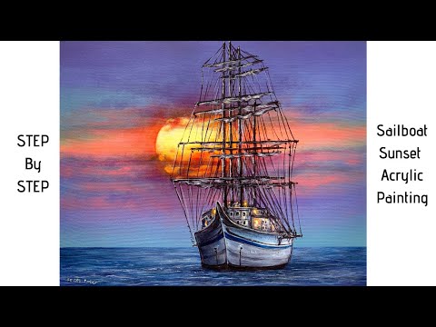 Sailboat Sunset STEP by STEP Acrylic Painting (ColorByFeliks)