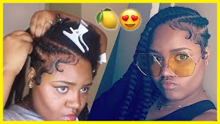 DIY Large Feed In Braids to the Side Tutorial | Jumbo Lemonade Braids Tutorial on Short Natural Hair