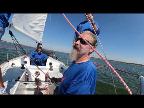 Sailboat racing, what really happens with no wind running aground and almost crashing, J24 racing