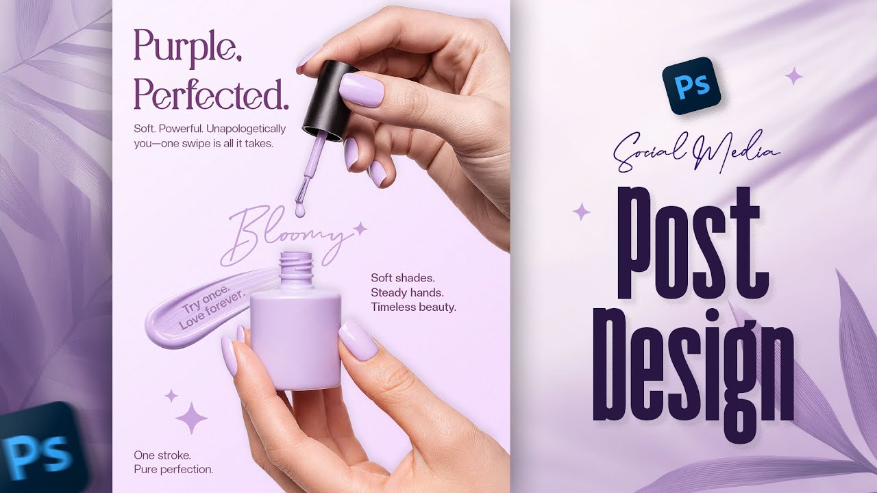 Photoshop Nail Polish Social Media Post Design | Luxury Beauty Ad Poster Design Tutorial