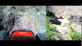 preview picture of video 'Traxxas Summit gravel pit bashing (dual cam)'