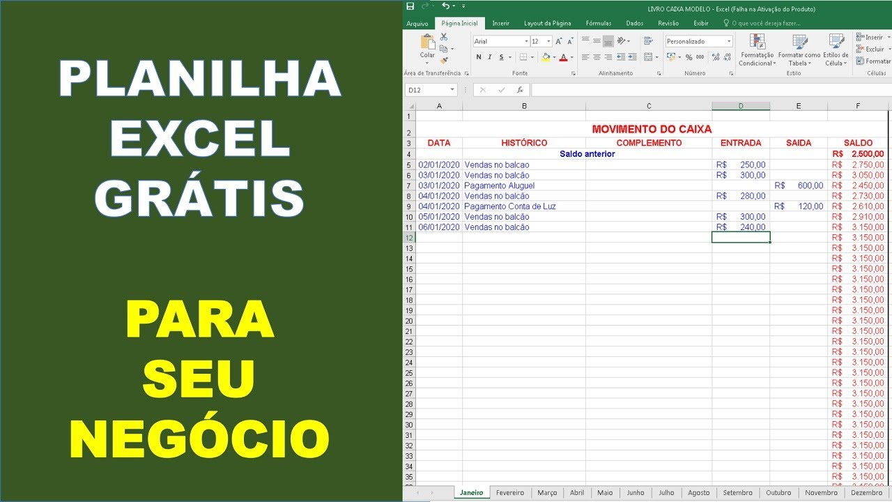PLANILHA SIMPLES EXCEL DE LIVRO CAIXA
