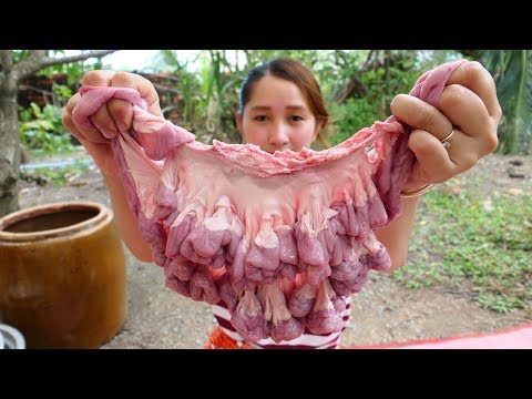 Yummy Pig Intestine Cooking Pickle Green Mustard - Pig Intestine Stir Fried - Cooking With Sros Video