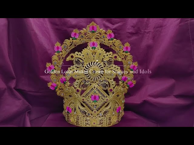 Golden Lotus Mukut Crown Headgear with Fine Finish for Statues and Idols (13 inch Ear to Ear Dimension) video