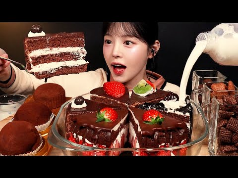 Strawberry Choco Cake Dipped in Milk Mukbang! Maltesers & Dubai Chewy Balls Dessert ASMR
