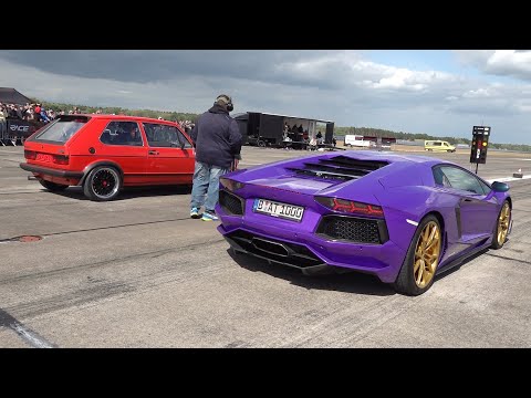 600HP VW Golf 1 GTi 16v Turbo vs Lamborghini Aventador LP700-4