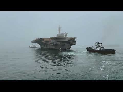 Ex-USS Kitty Hawk towed in its final transit from Naval Base Kitsap – Bremerton, Washington