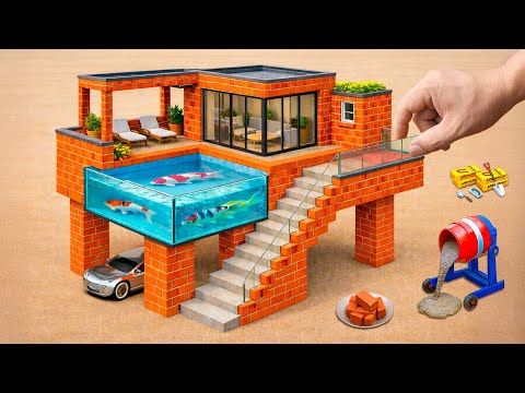 DIY Mini Brick & Concrete Villa with a Rooftop Swimming Pool | @MinMinTractor