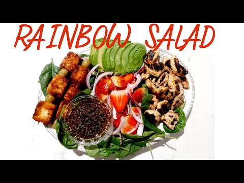 Rainbow Salad with Grilled Chicken and Fried Feta | Healthy Recipes | Low Carb Salad Recipe