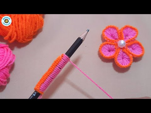 Amazing Woolen Flower Ideas with Pencil | Hand Embroidery Design | Sewing Hack | Easy Trick