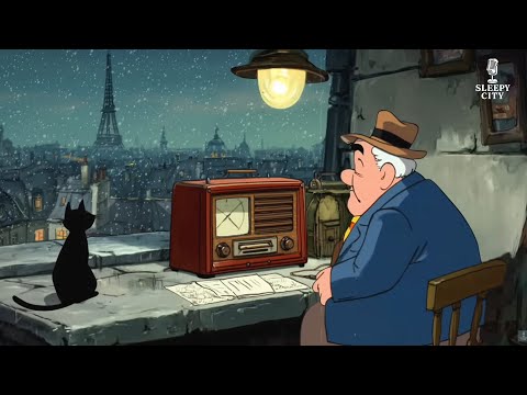 Grandpa Listening to Oldies on a Snowy Paris Night — Warm Memories Beneath the Falling Snow ❄️🎶