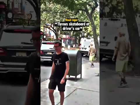 Road Rage Guy Hits Man's Car With Skateboard