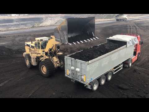 Caterpillar 988F Wheel Loader Loading Coal On Trucks - Labrianidis Mining Video