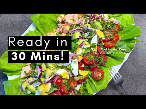 Cobb Salmon Salad with Lemon Dressing | Ready in 30 mins | Cooking and Cups