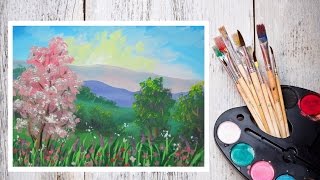 Видео урок Рисуем Гуашью Цветущий пейзаж! #Dari Art