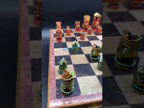 Wooden Carved Hand Painted Indian Traditional Chess Set With Soapstone Board