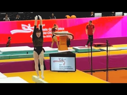 Morgane Osyssek attempt the layout full on beam - Podium Training - World Championships 2025