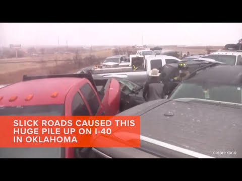 Huge pile up on icy roads in Oklahoma