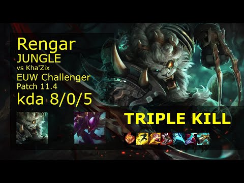 Rengar vs Kha'Zix Jungle - EUW Challenger 8/0/5 Patch 11.4 Gameplay