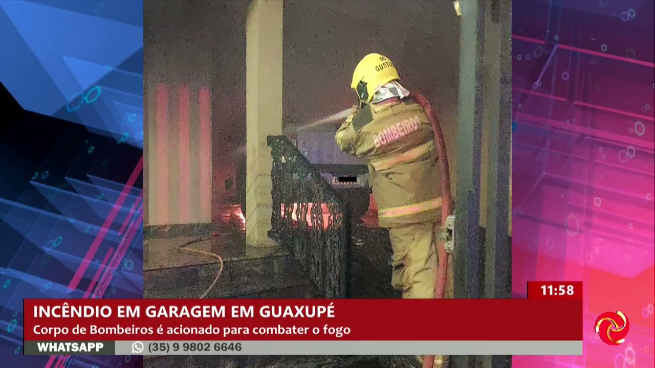 Incêndio atinge veículo dentro de garagem em Guaxupé