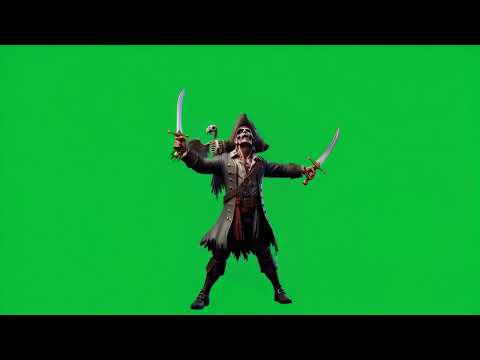 The zombie pirate, his parrot, and the swords 4k green screen #terror