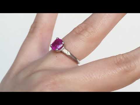 Circa 1920 Art Deco Platinum 1.40ct Old Cushion Pink Sapphire Engagement Ring-VEG#695A