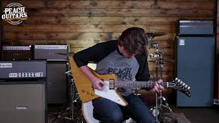 Video thumbnail for Gibson Custom Shop 1958 Korina Explorer White Pickguard VOS Historic Collection by The Peach Boutique