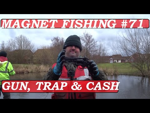 Magnet Fishing #71 GUN, TRAP & CASH FOUND !!! #MagnetFishing GUN, CASH. TRAP. Rail Key Hammer.