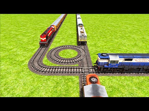 Impossible Three Curved 360 Degree Overlapping Rail Tracks Vs Trains Crossing - BeamNG.Drive