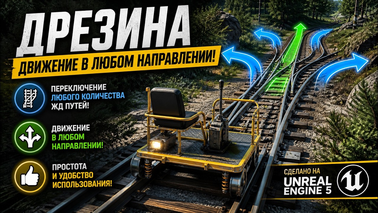 Дрезина c переключением путей на UE5 Курс