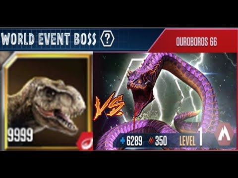 NEW BOSS OUROBOROS 66 LEVEL 120 vs TYRANNOSAURUS REX LEVEL 9999 WORLD BOSS EVENT - Jurassic World