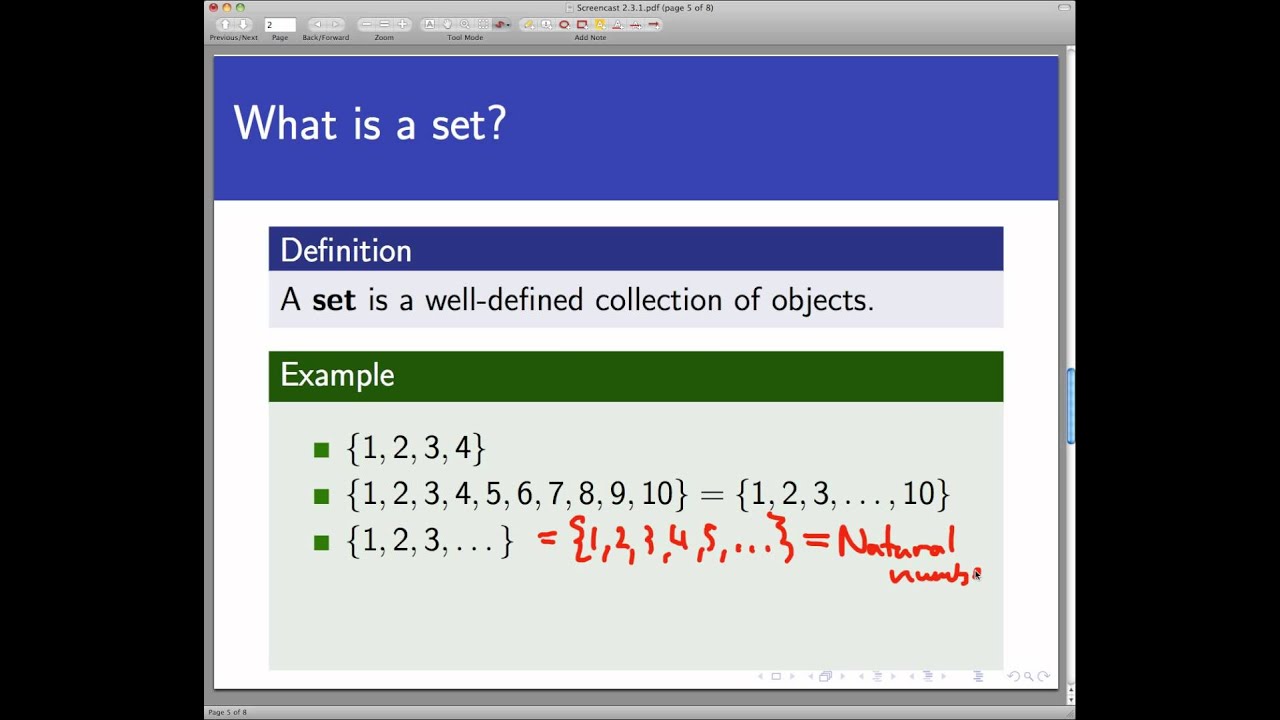 Sets and set notation (Screencast 2.3.1)