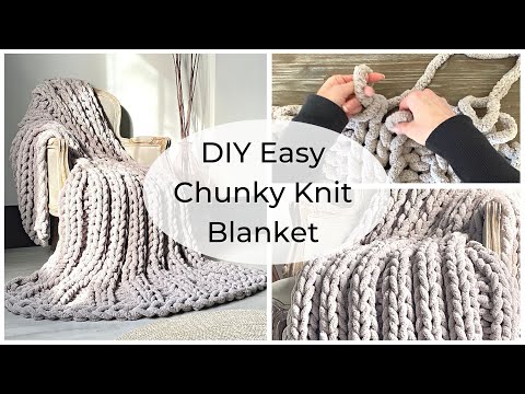 🧶 DIY Easy Chunky Knit Blanket | How to make a Chunky Blanket with hands | ASMR home decor 🪢