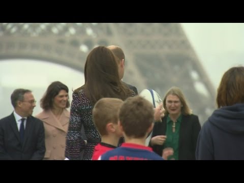 William and Kate play rugby in front of Eiffel Tower