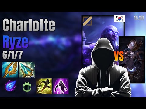 Charlotte Mid Ryze vs Orianna lol KR solo rank Full Game 15.20 | charlotte 라이즈 vs 오리아나