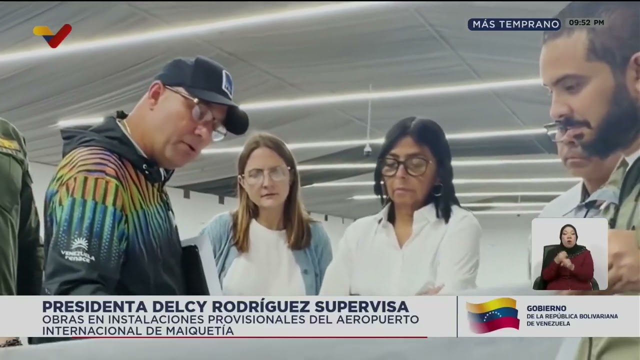 Delcy Rodríguez inspecciona trabajos en el aeropuerto de Maiquetía, 10 de agosto de 2026