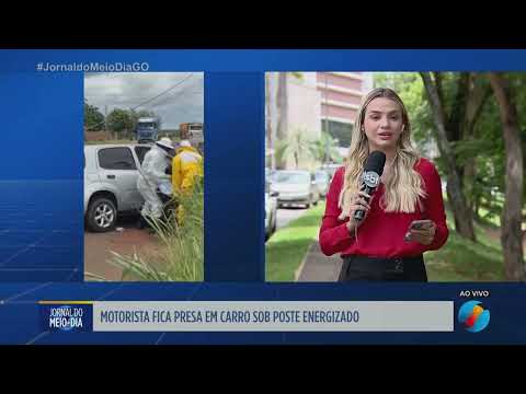 Motorista fica presa em carro com poste energizado em Chapadão do Céu