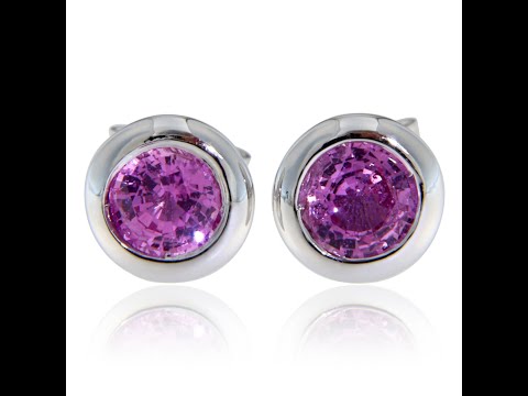 Cercei Aur Alb 14k Stud Safir Roz Natural - Eleganta si Delicatete
