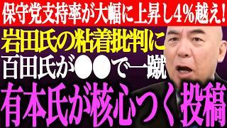 ※日本保守党の支持率が大幅に上昇して4％越え！岩田温の粘着批判に百田尚樹が⚫︎⚫︎で一蹴。有本香が粘着者の共通点を暴露【あさ8/記者会見/北村晴男/猫組長/井川意高/国会/街頭演説/最新/ライブ】