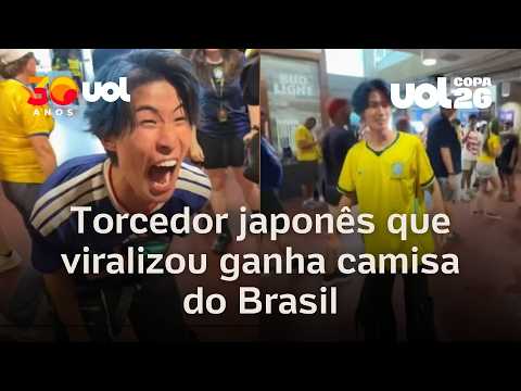 Torcedor japonês que viralizou em jogo do Brasil é consolado e ganha camisa da seleção; veja