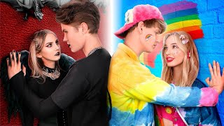 Rainbow Couple VS Goth Couple || Fake VS Real Dad at the Wedding