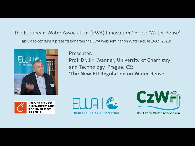 Presentation from the European Water Association (EWA) web-seminar on 'Water Reuse', which took place 16.09.2020: Prof. Dr. Jiri Wanner, University of Chemistry and Technology, Prague, CZ, talks about ‘The New EU Regulation on Water Reuse’ (Presentation from 0:59-27:04 min.) and answers questions (27:05-36:16 min.). Local websites for WIDER UPTAKE University of Palermo University of Chemistry and Technology, Prague Related projects ULTIMATE Water HYDROUSA NextGen REwaise SMART-Plant Watermining