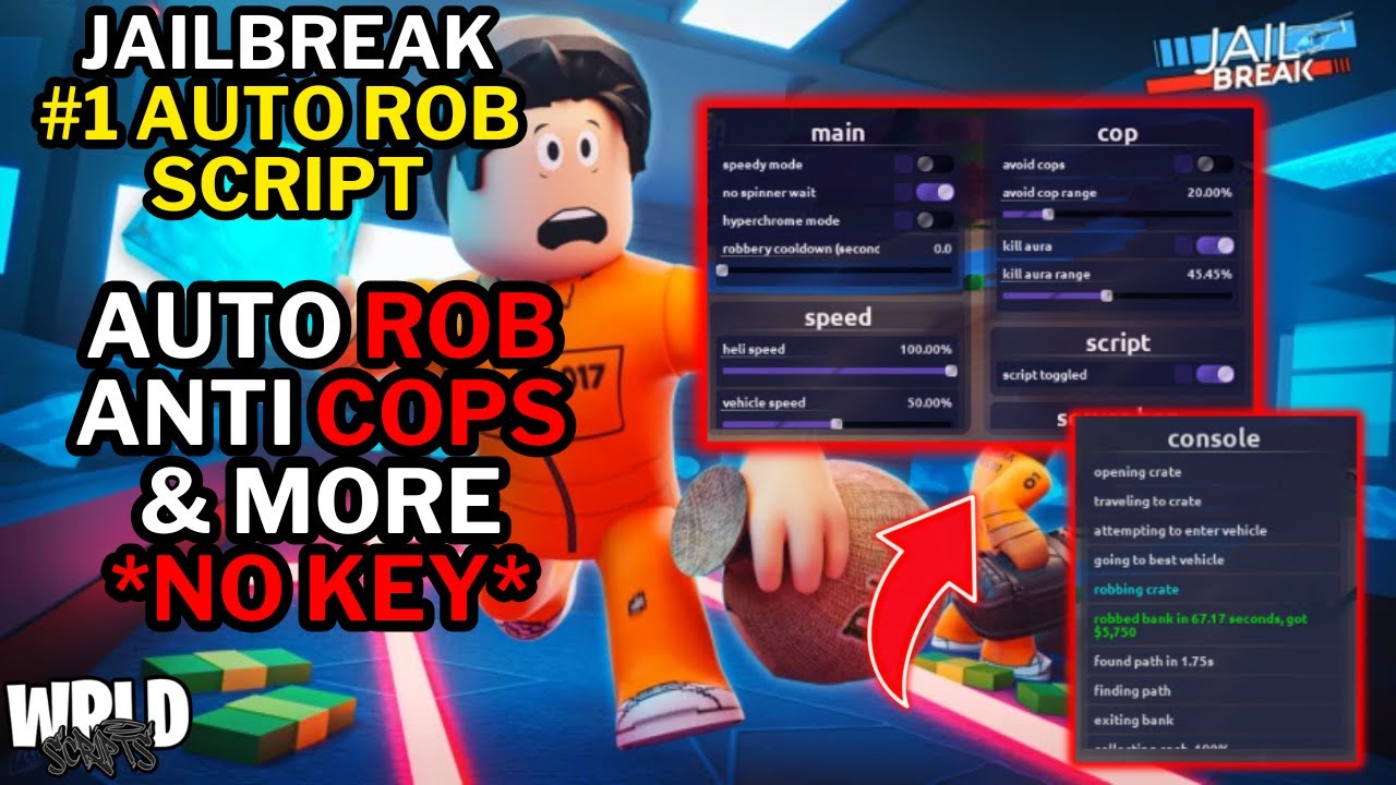 🔥 Jailbreak Script [FREE] *NO KEY* - Auto Farm, Auto Rob, Server Hop | PC & Mobile | Pastebin